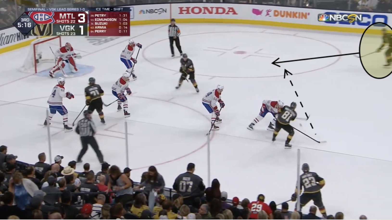 Offensive Zone Faceoff - Wing to Weak Side D by Golden Knights